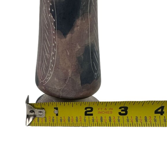 African Hand Painted Soapstone Bud Vase With Etched Leaf 10" - Picture 10 of 10